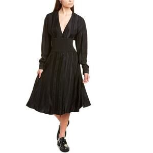 Off-White Black Logo Long Sleeve V-Neck Midi Dress